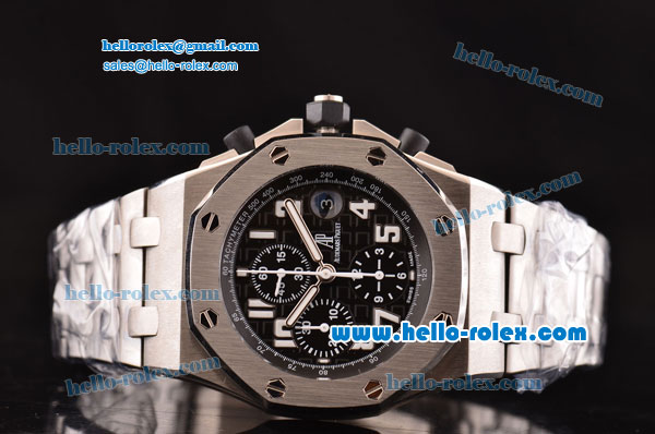 Audemars Piguet Royal Oak Offshore Black Themes Chronograph Swiss Valjoux 7750-SHG Automatic Steel Case with Black Dial and White Numeral Marerks-Run 12@Sec - Click Image to Close